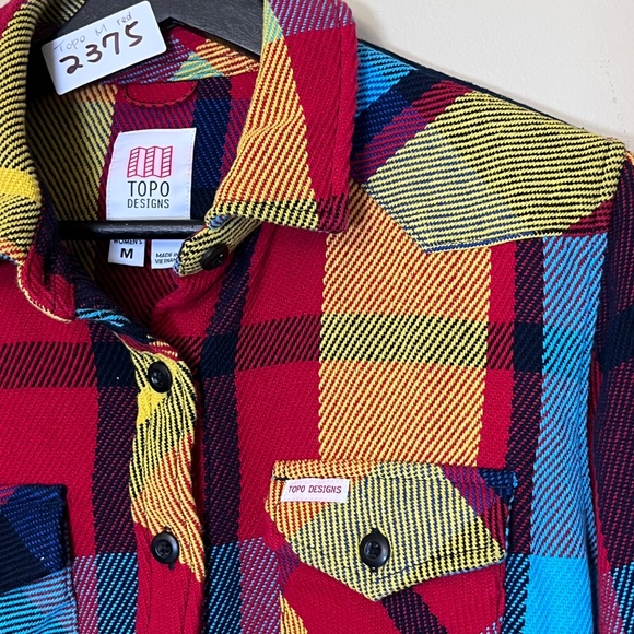Topo Designs Plaid Cotton Flannel Button Down Shirt - Women's Size M - Red Multi - Picture 2 of 9